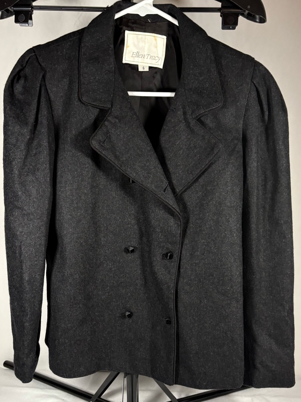Ellen Tracy Black Double-Breasted Wool Blazer